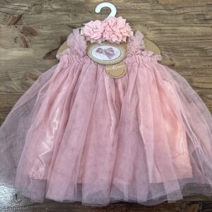 Elly & Emmy Baby Girl  0-12m‎ Pink Tulle Tutu Dress Floral Headband Outfit NWT